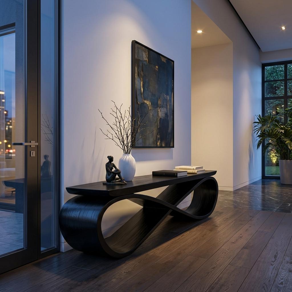 Infinity Loop Sculptural Bench, Contemporary Handcrafted Solid Wood Curved Bench Seat for Entryway & Living Room