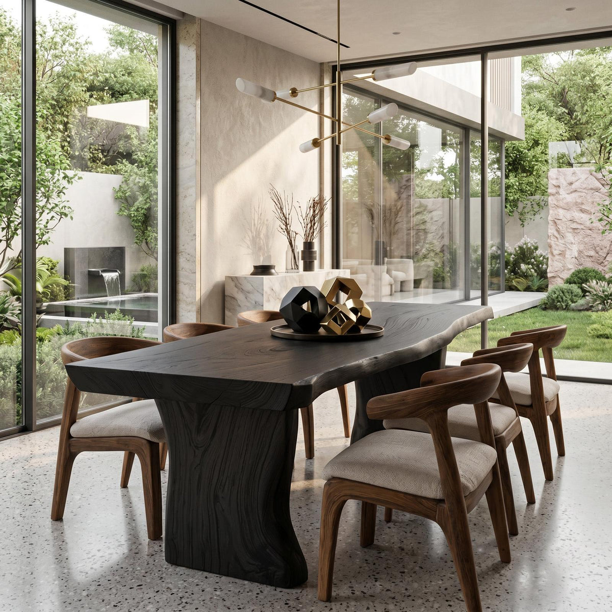 Spry Interior Wabi Sabi Handcrafted Dining Table, Solid Wood Kitchen Dining Table for Rustic Minimalist Dining Room, Model RTTHHNDN039