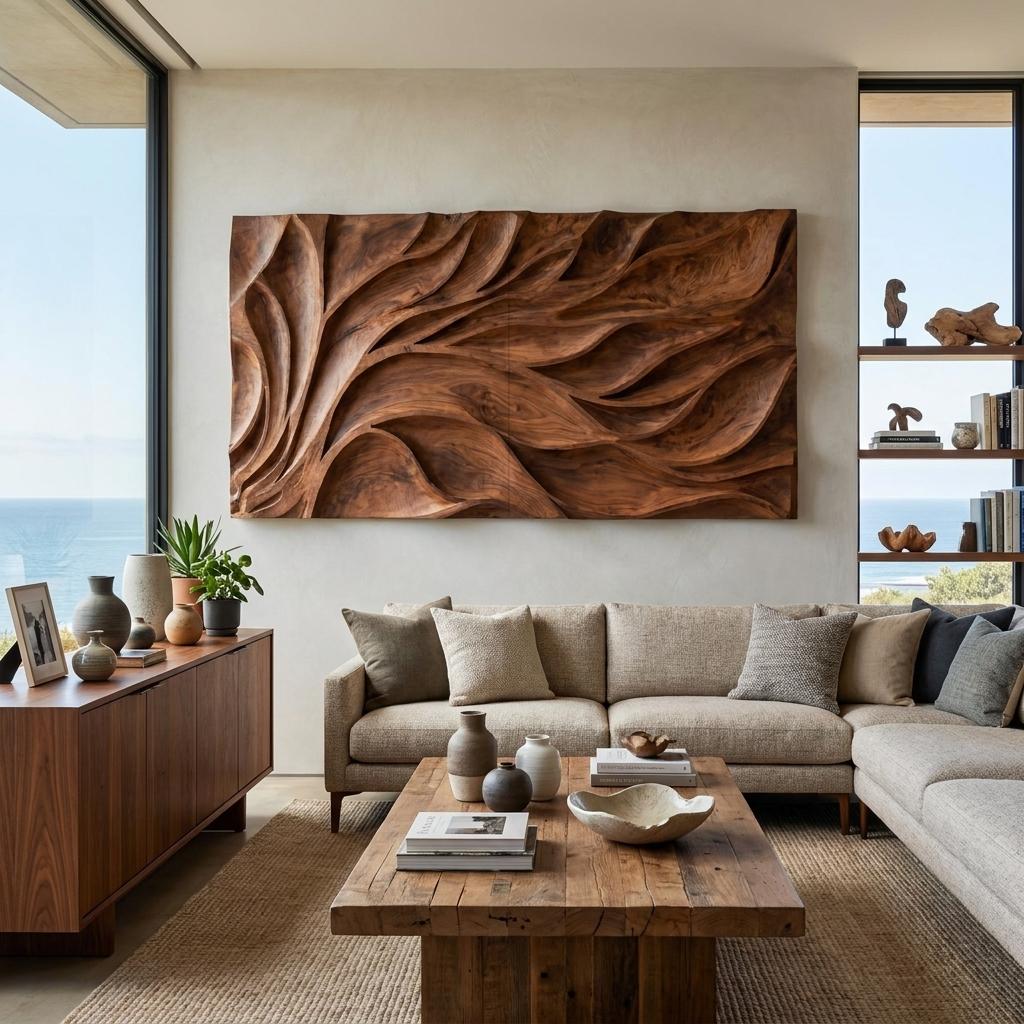 Abstract Carved Wall Art Sculpture For Living Room Decor RTTHTTWA054