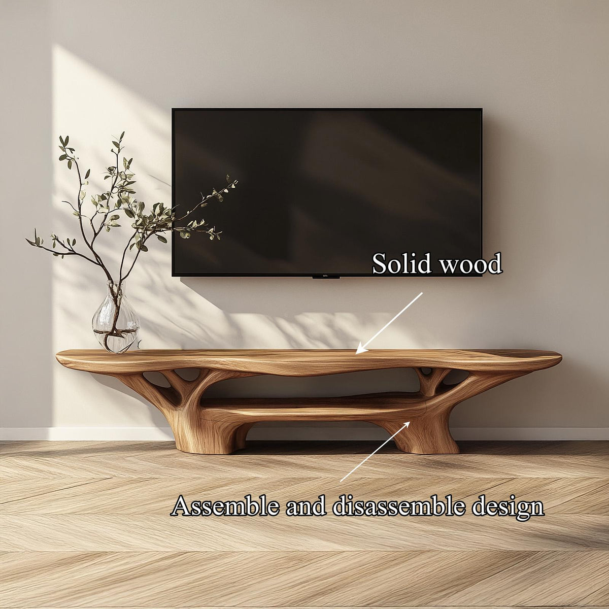 Rustic Solid Wood TV Stand, Reclaimed Barnwood Style Media Console Cabinet for Living Room & Study, Model