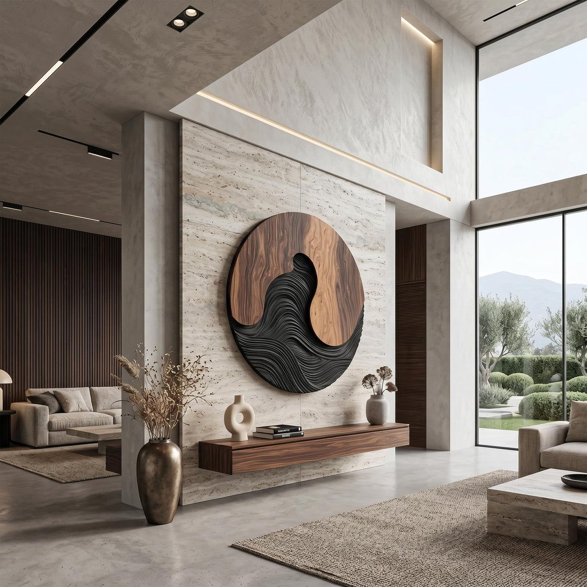 Scandinavian Artistic Wood Wall Art, Modern Minimalist Abstract Wall Decor Panel for Open Concept Living Space