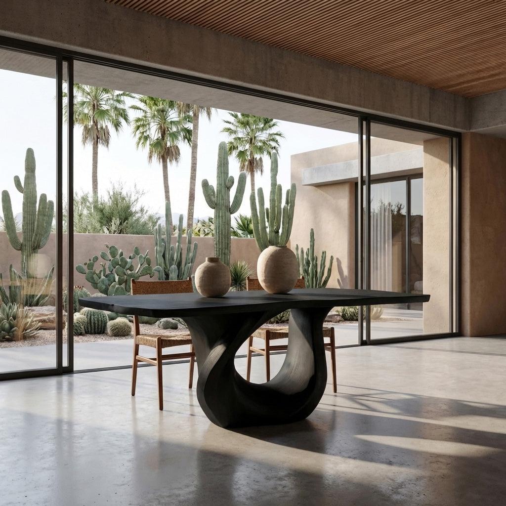 Spry Interior Modern Solid Wood Dining Table with Sculptural Pedestal Base, Large Kitchen & Dining Room Table, Natural Finish, RTTHHNDN046
