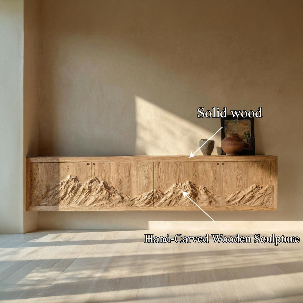 Rustic Mountain Carved Sideboard Console For Living Room