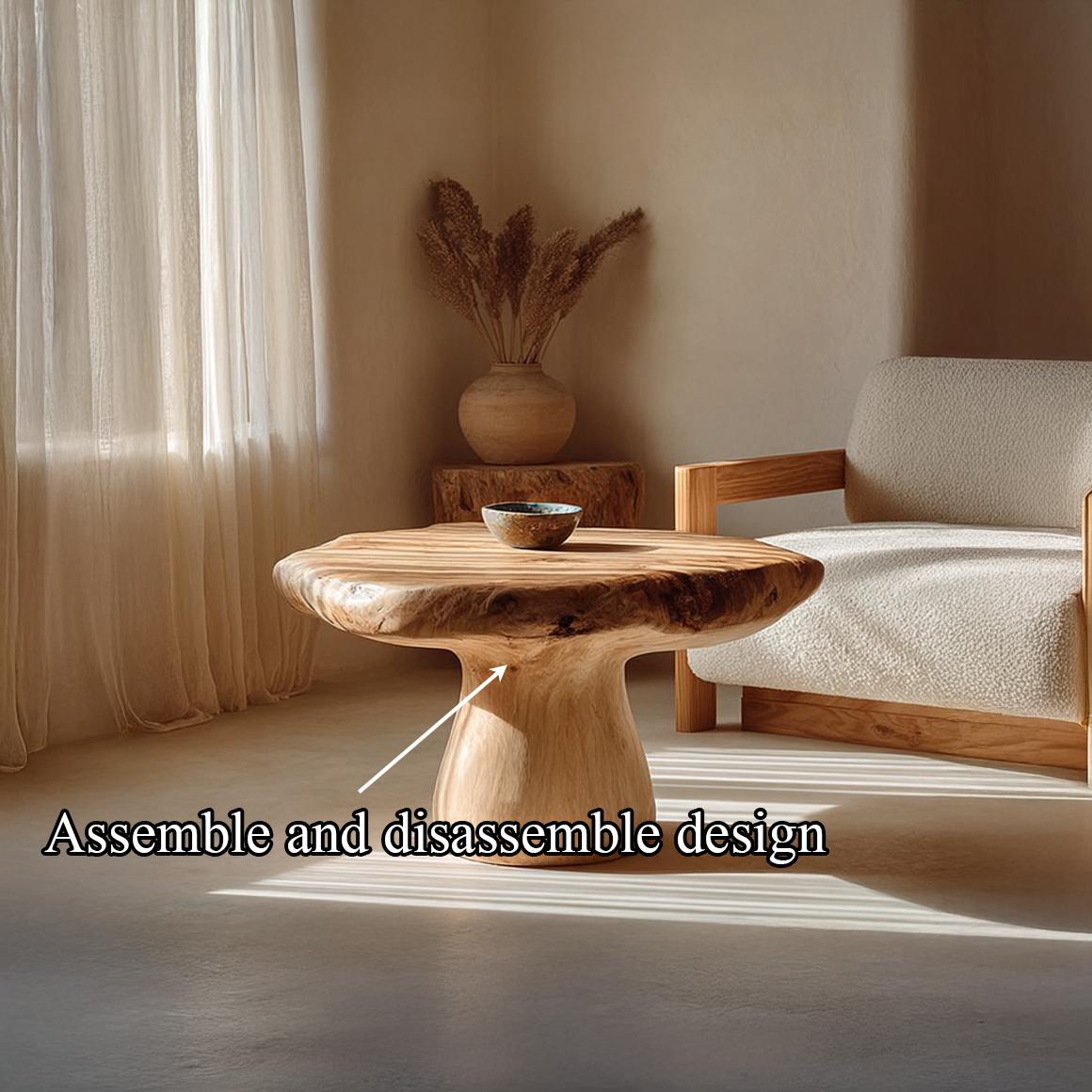 Spry Interior Rustic Mushroom Wood Coffee Table, Unique Solid Wood Living Room Accent Center Table, Model SINLSACF144
