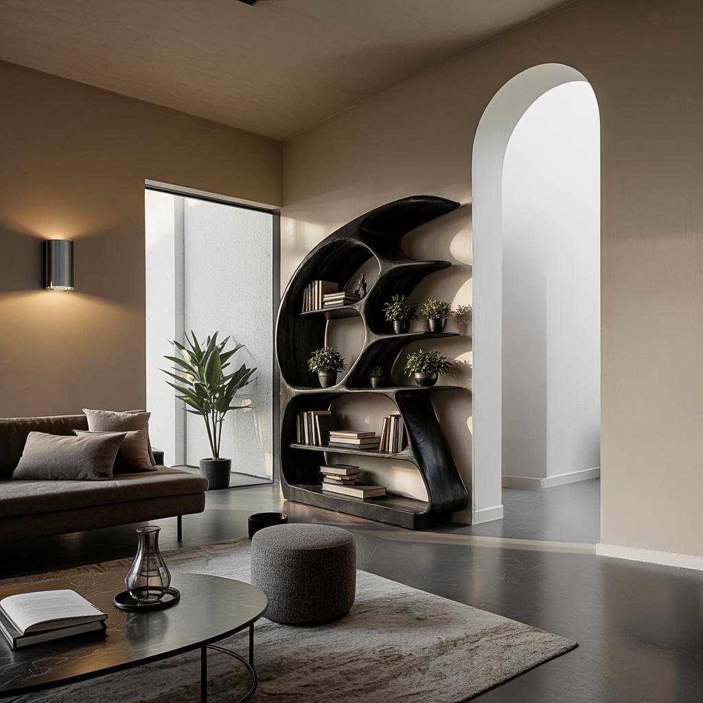 Contemporary Sculptural Wood Bookshelf For Living Room Decor RTTHTTBS139
