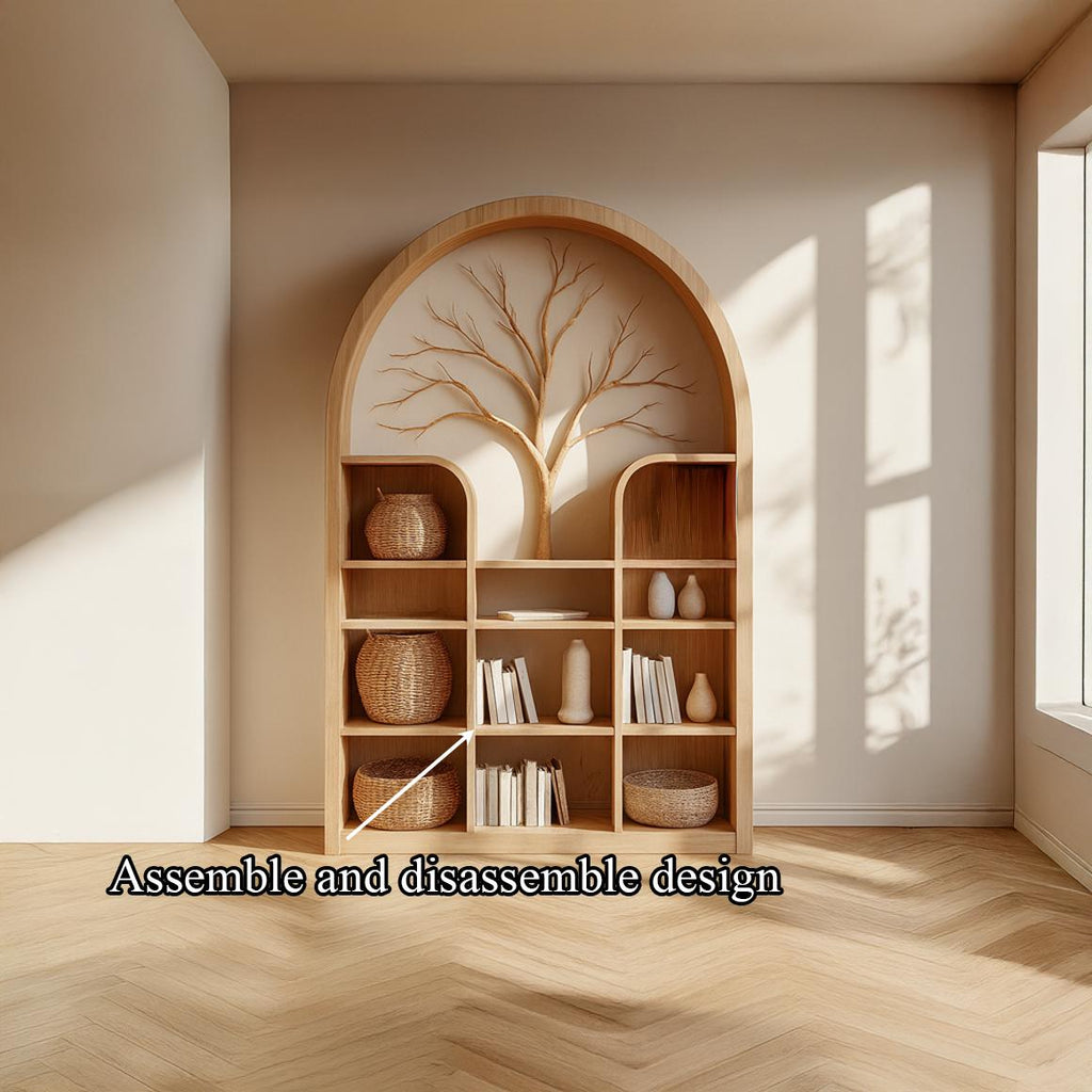 Scandinavian Rustic Tree Accent Storage Cabinet, Modern Wooden Bookcase & Office Credenza Sideboard