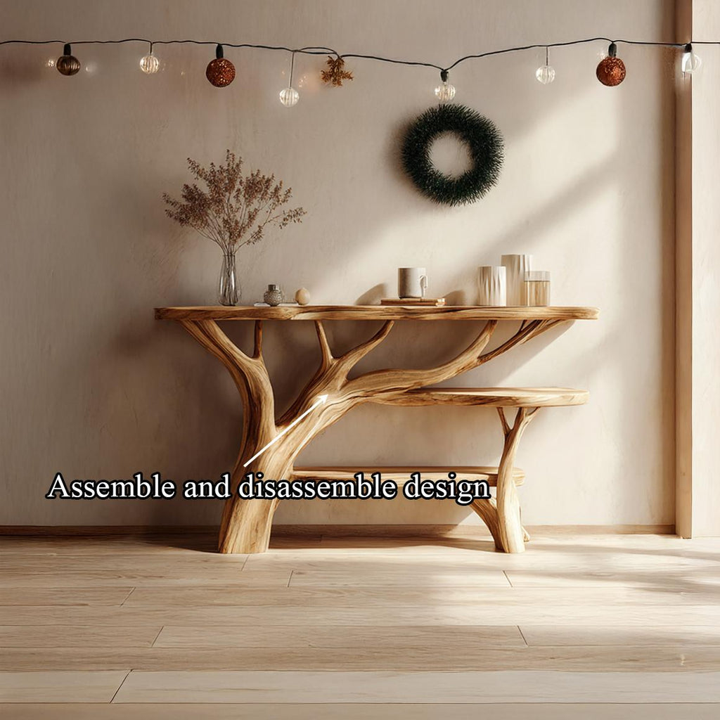 Rustic Tree Console Table, Sculptural Solid Wood Branch Base, Handcrafted Entryway & Living Room Accent Foyer Table