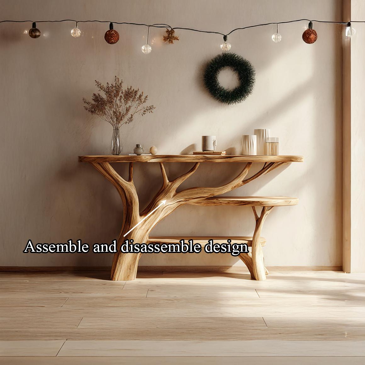 Rustic Tree Console Table, Sculptural Solid Wood Branch Base, Handcrafted Entryway & Living Room Accent Foyer Table