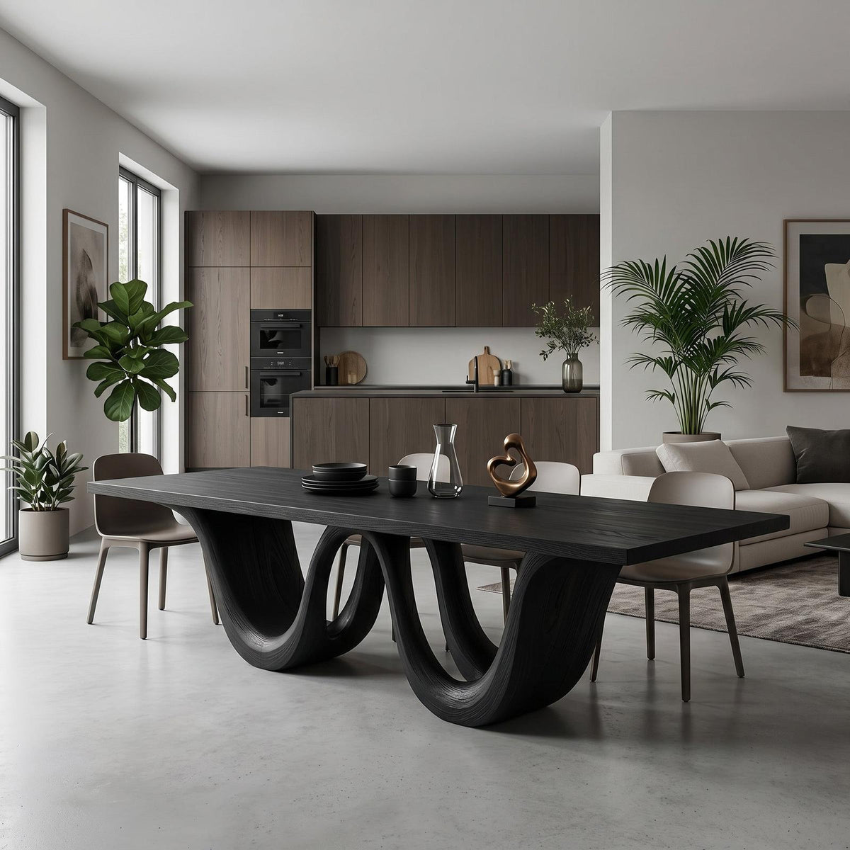 Contemporary Two Wavy Legs Dining Table For Dining Room