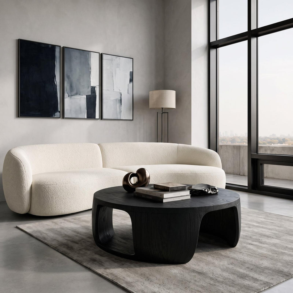 Minimalist Round Wooden Coffee Table with Sculptural Form, Handcrafted Solid Wood Living Room Center Table, Model