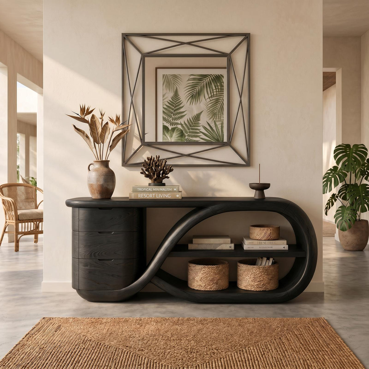 Modern Cross Base Console Table Luxury Hallway