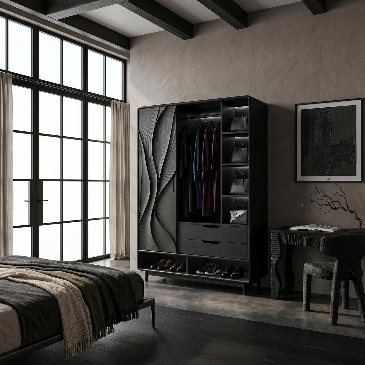 Contemporary Sculptural Form Armoire For Luxury Bedroom Interior SILDTTNWDE002