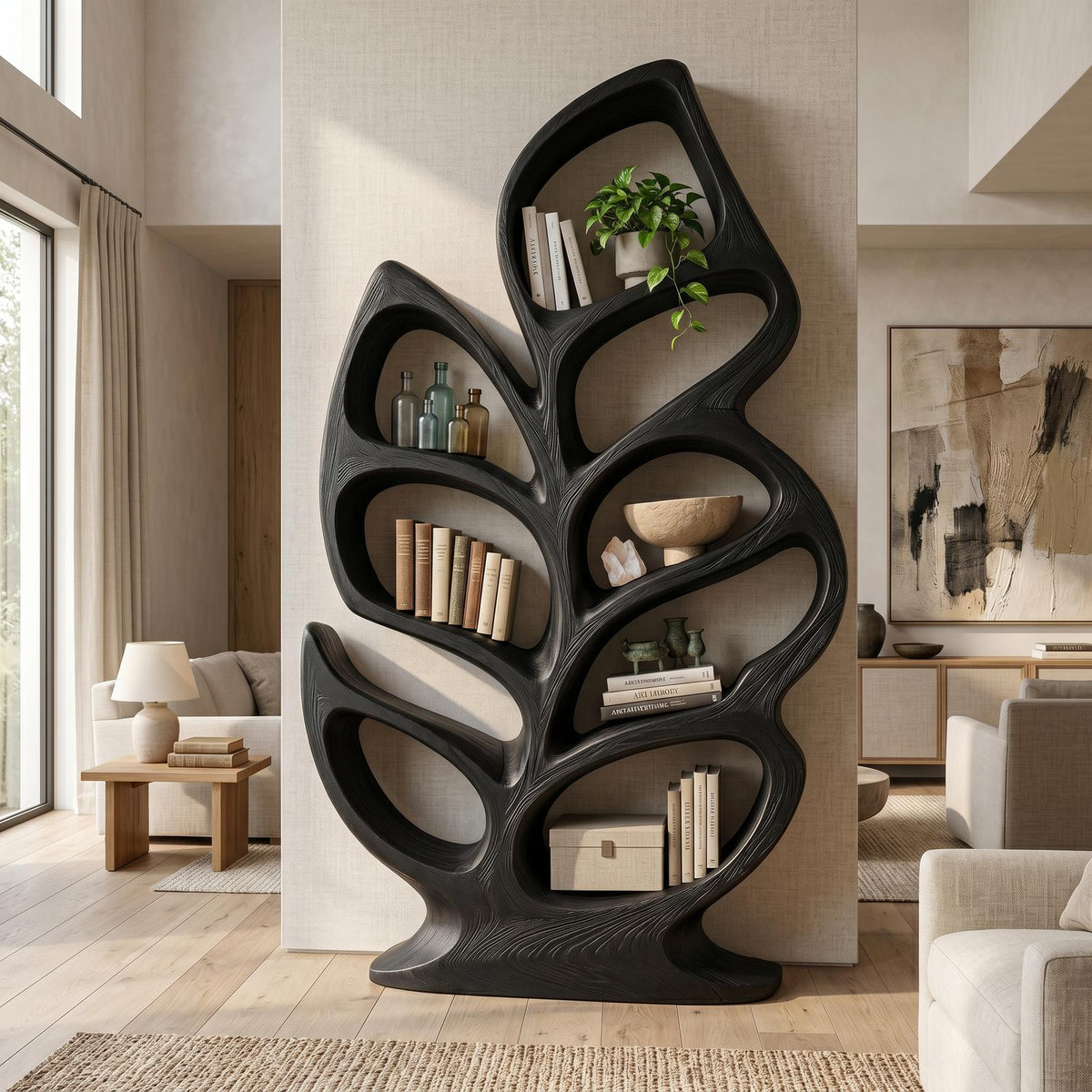 Contemporary Sculptural Bookcase For Stylish Entryway Interior SILDTTNBS045