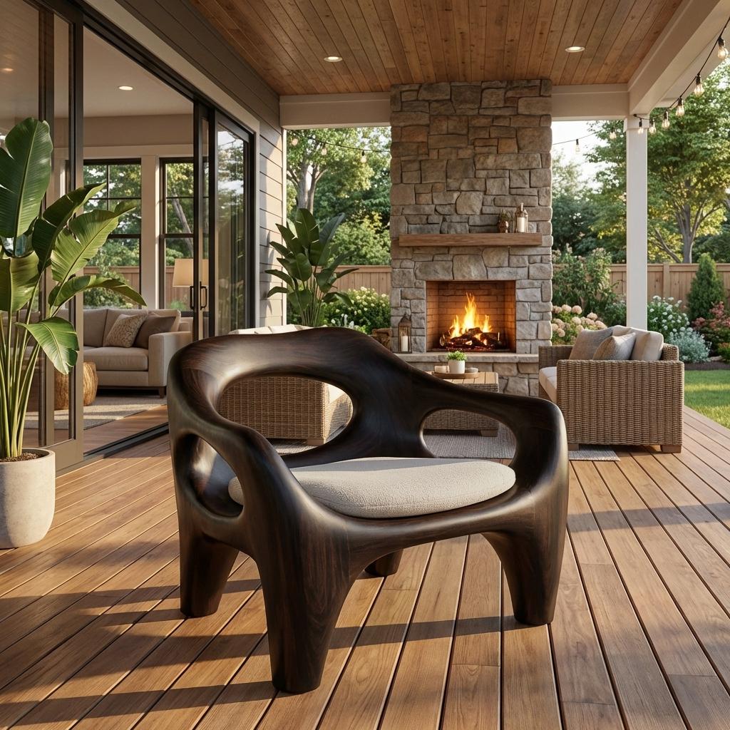 Modern Sculptural Natural Wood Accent Chair, Handcrafted Solid Wood Lounge Armchair for Living Room & Office