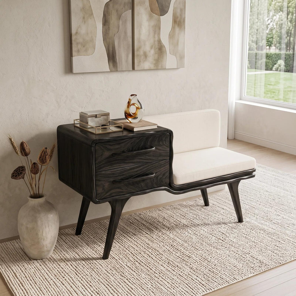 Mid Century Shoe Storage Bench Cushion For Bedroom Interior