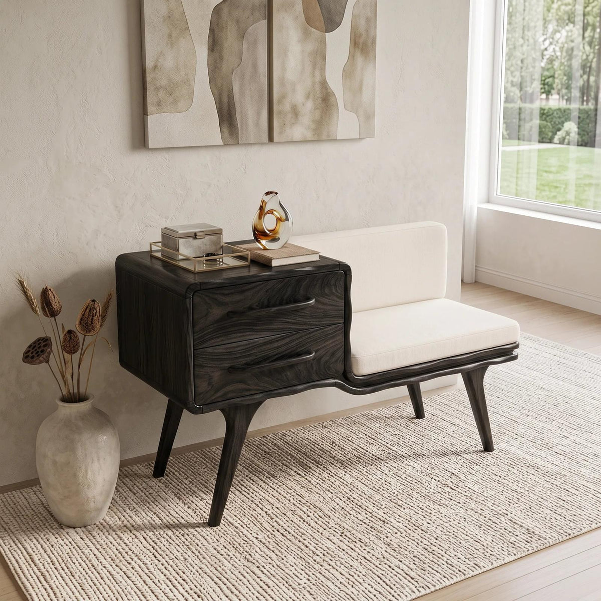 Mid Century Shoe Storage Bench Cushion For Bedroom Interior