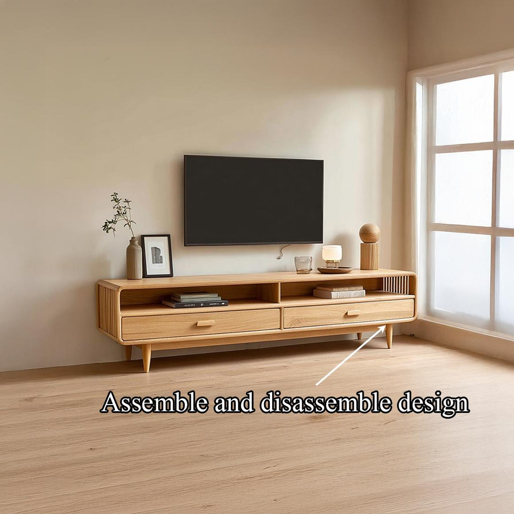 Mid-Century TV Cabinet, Modern Solid Wood Media Console, Low Profile Television Stand for Living Room