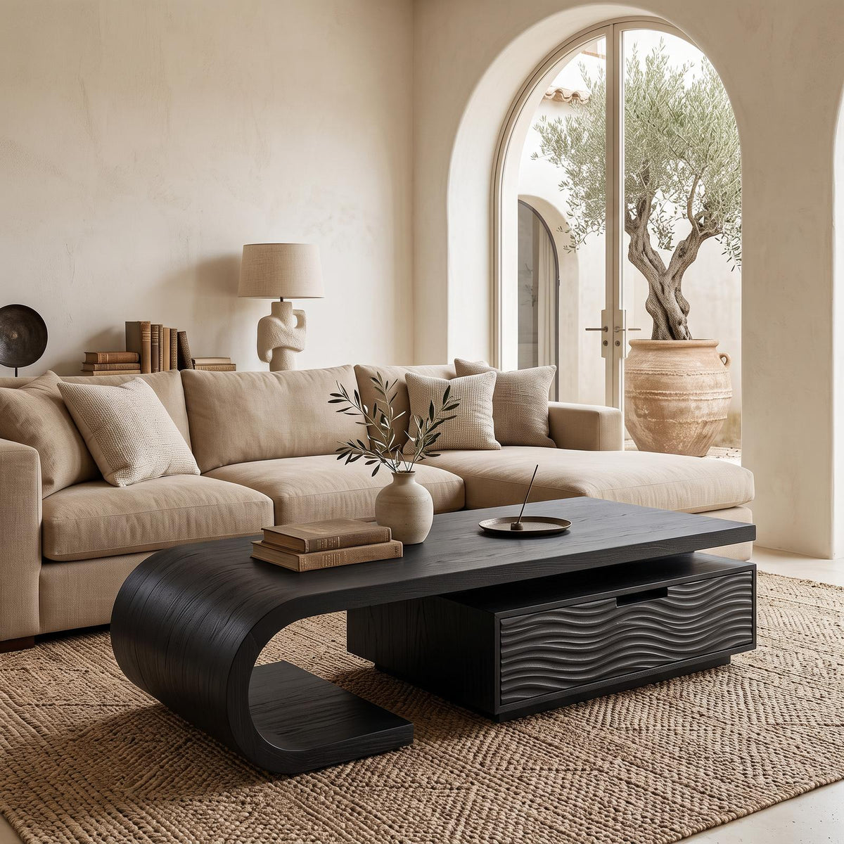 Modern Wooden Coffee Table with Storage Cabinet, Handcrafted Solid Wood Living Room Center Table, Model