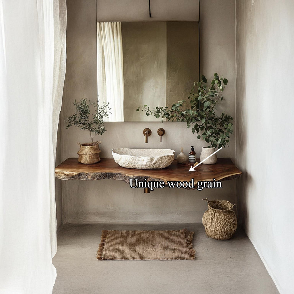 Mid-Century Solid Wood Shelf Vanity, Bathroom Single Sink Countertop, Washroom Floating Console Support Shelf