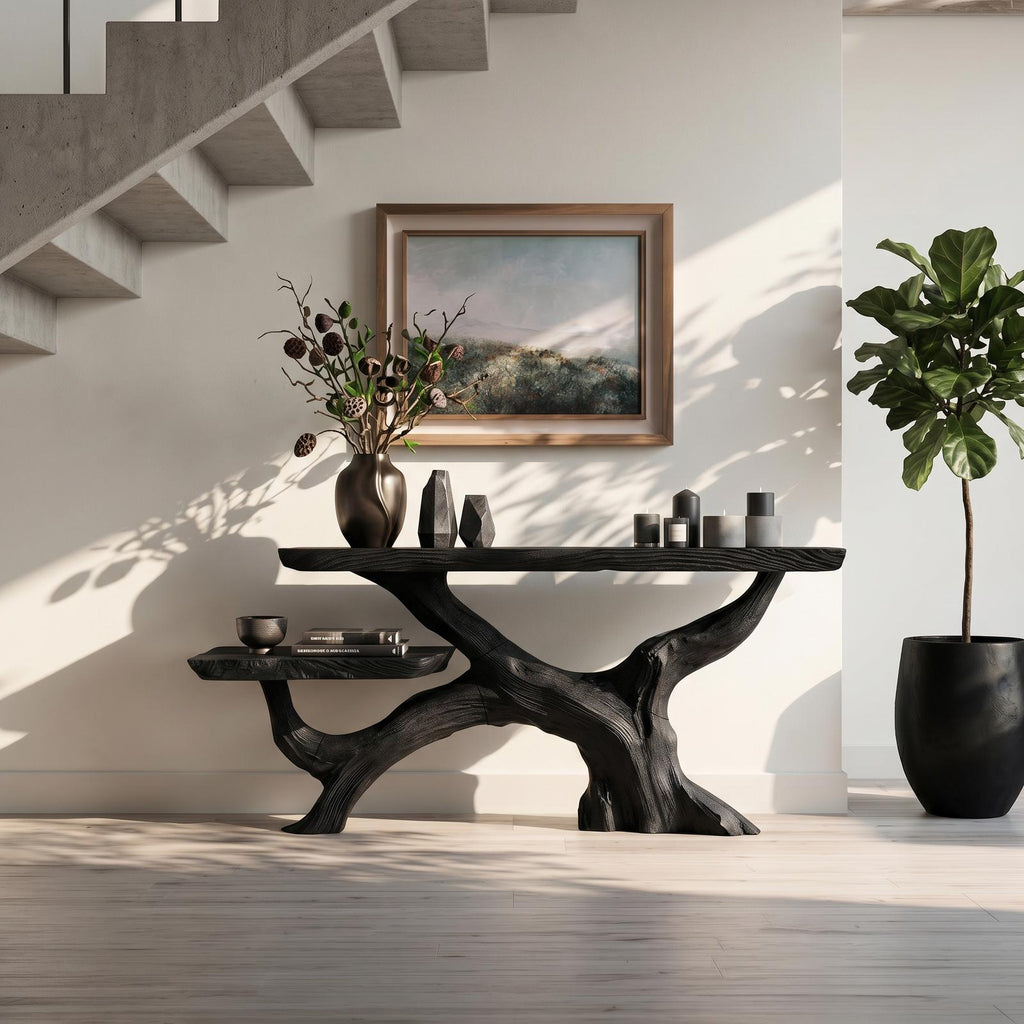 Spry Interior Cottage Rustic Black Wood Console Table, Narrow Entryway Foyer Table & Slim Sofa Console for Living Room Decor, SILDTTRCS067