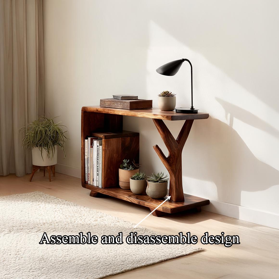 Free Standing Rustic Wood End Table, Bedside Nightstand for Guest Room, Natural Edge Accent Side Table, Handcrafted
