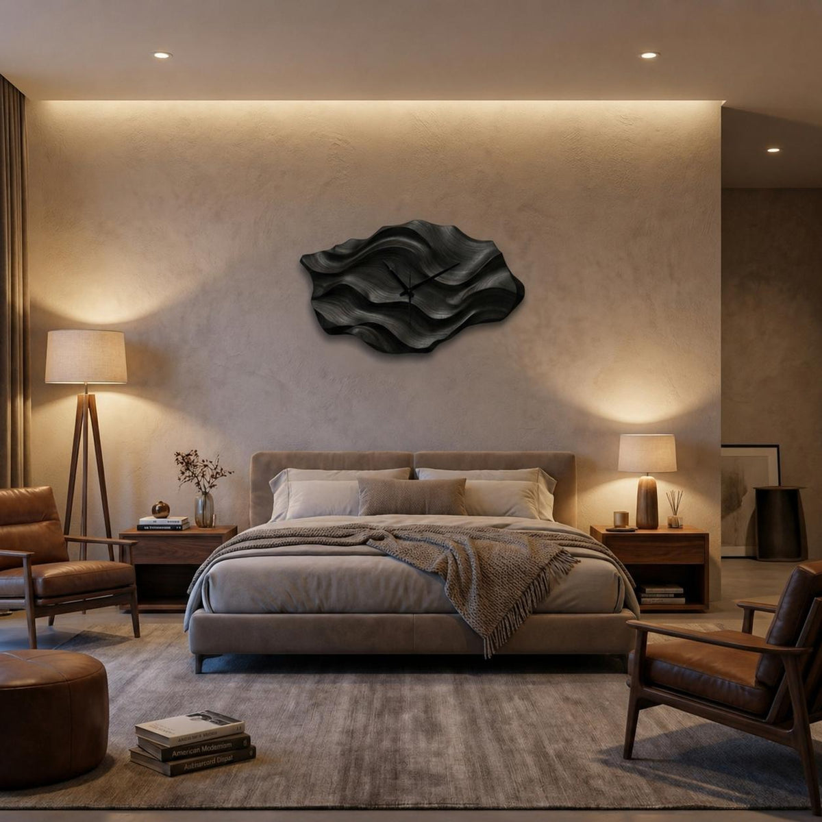 Artistic Wooden Wall Clock, Wavy Design Modern Abstract Wood Clock for Living Room & Luxury Home Decor