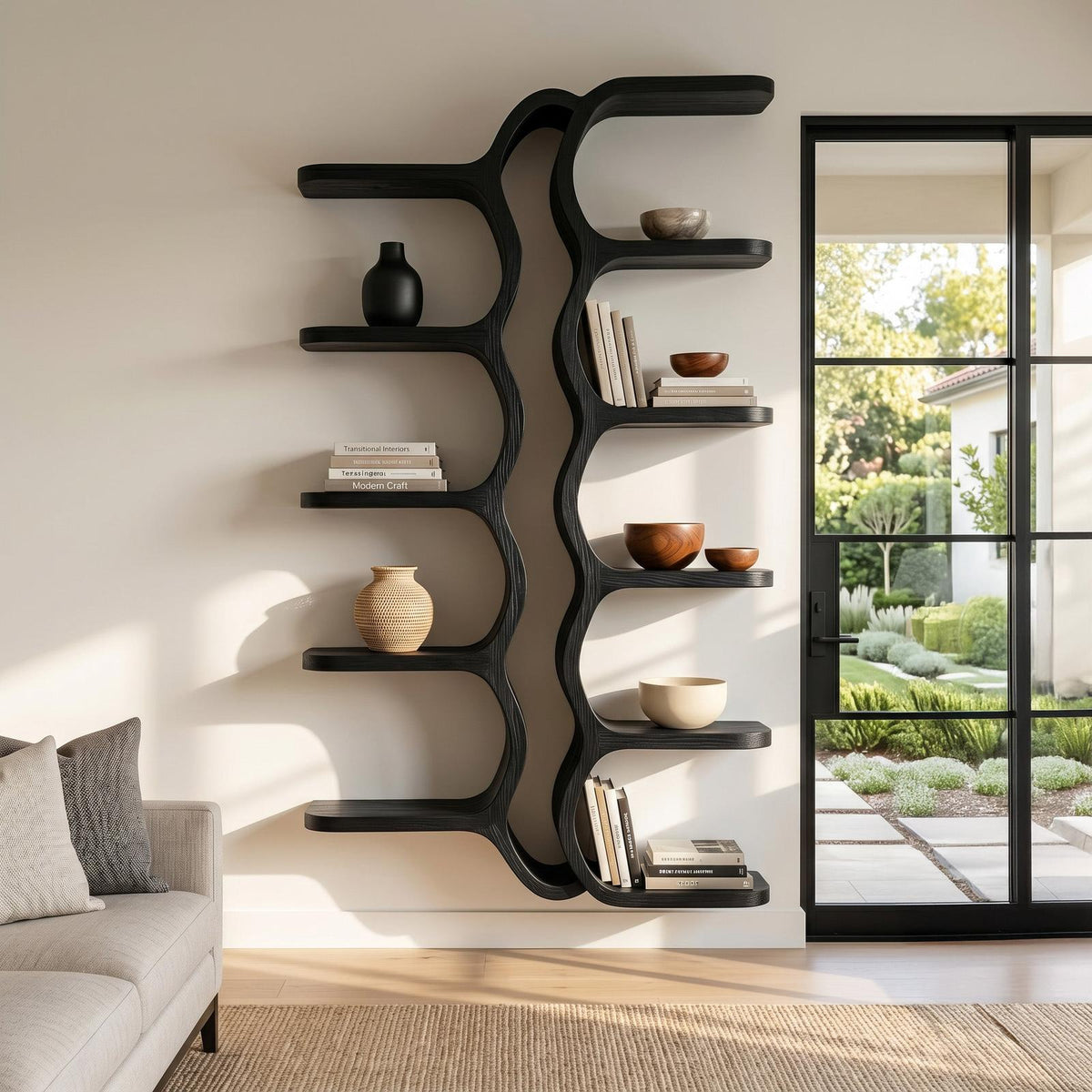 Organic Sculptural Wooden Wall Mounted Floating Shelf, Handcrafted Solid Wood Display for Living Room