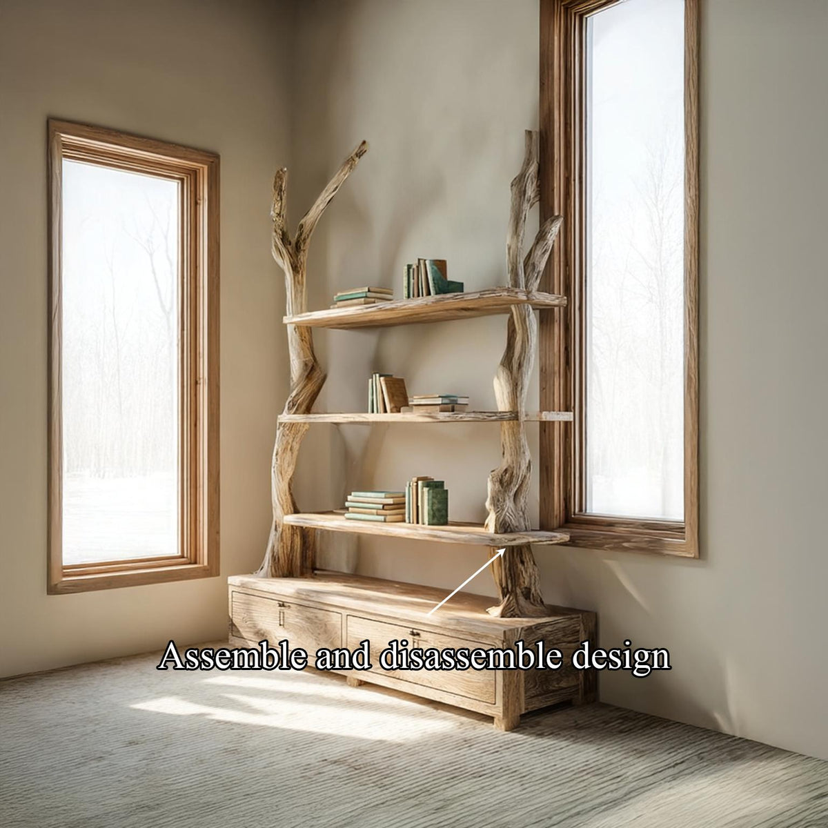 Rustic Tree Shelf Cabinet Bedroom