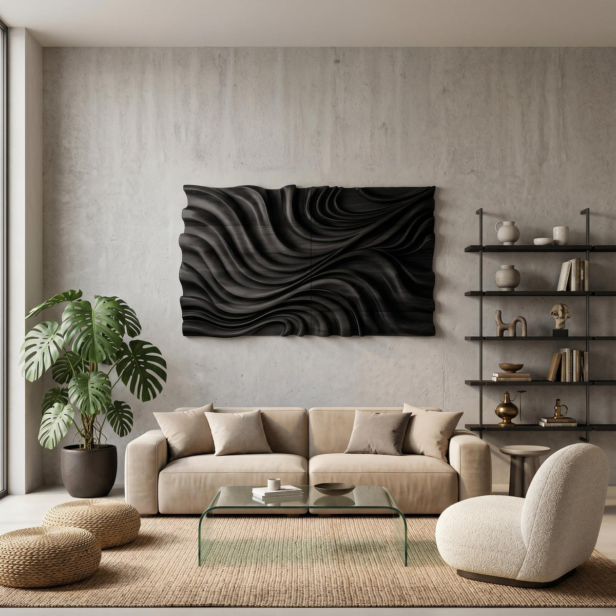 Elegant Wave Wood Wall Art Sculpture, 3D Handcrafted Wooden Wall Panel Decor for Modern Living Room & Bedroom