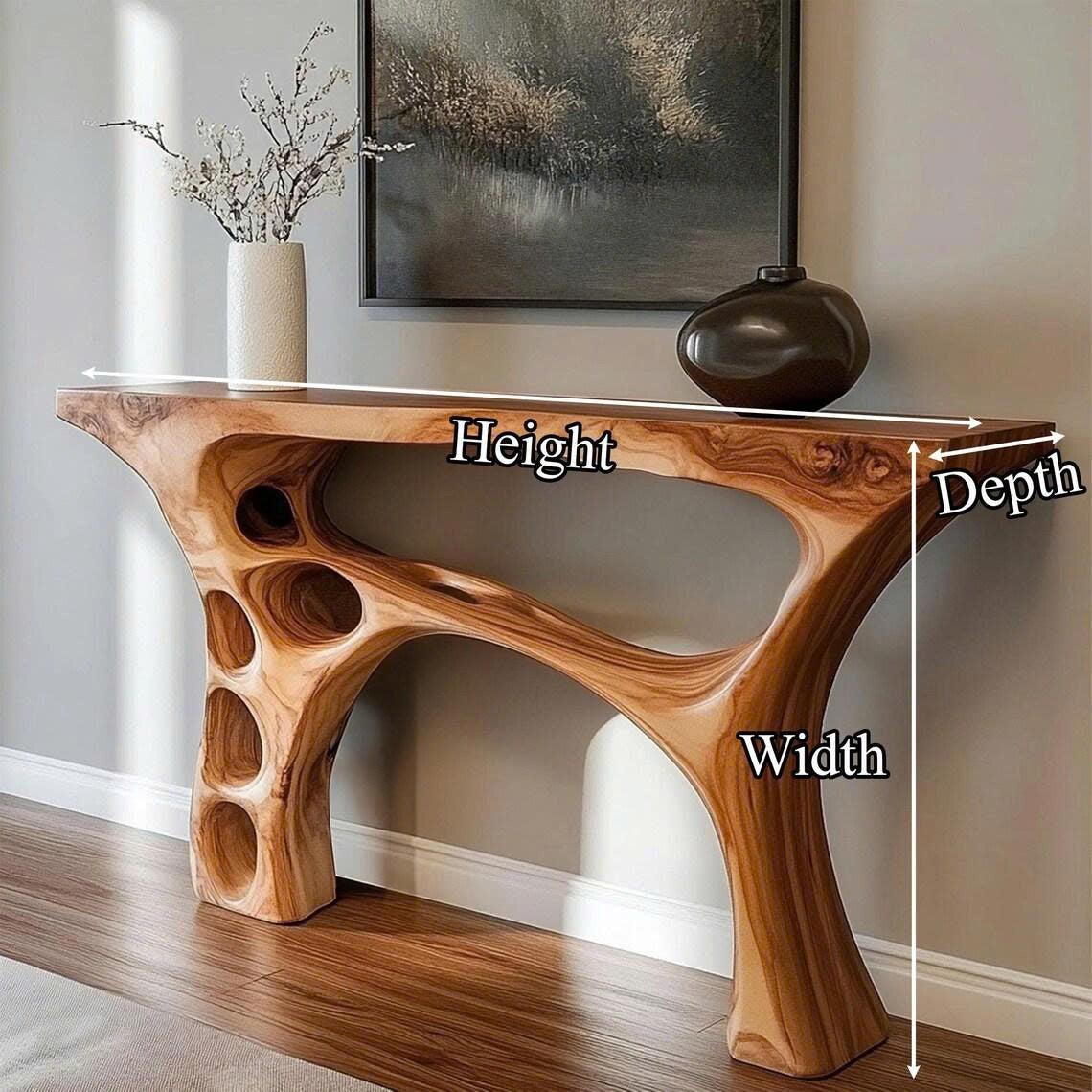 Handmade Organic Sculptural Console Table Solid Wood Decor Home Gift