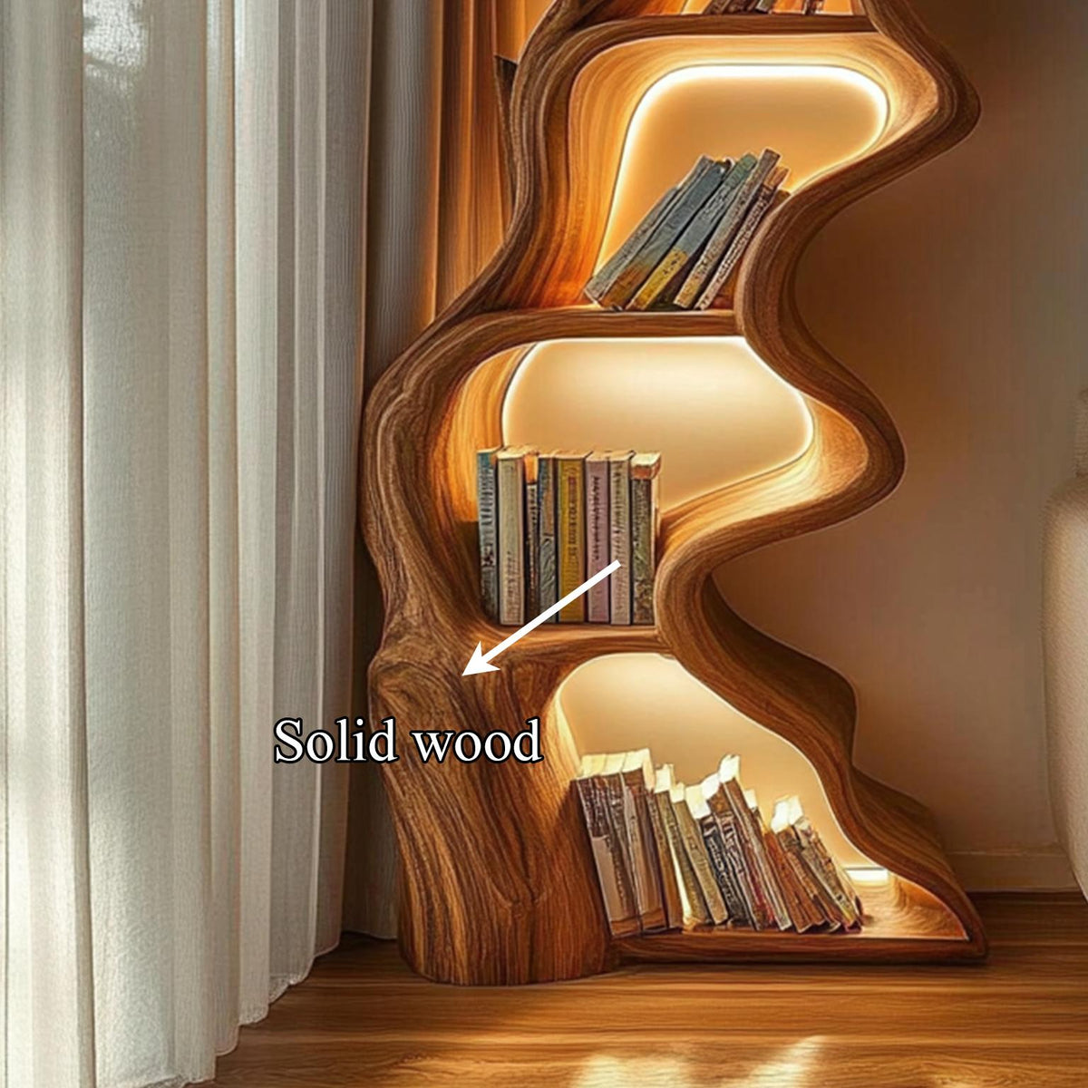 Rustic Tree Bookshelf Solid Wood Live Edge Modern Decor Gift