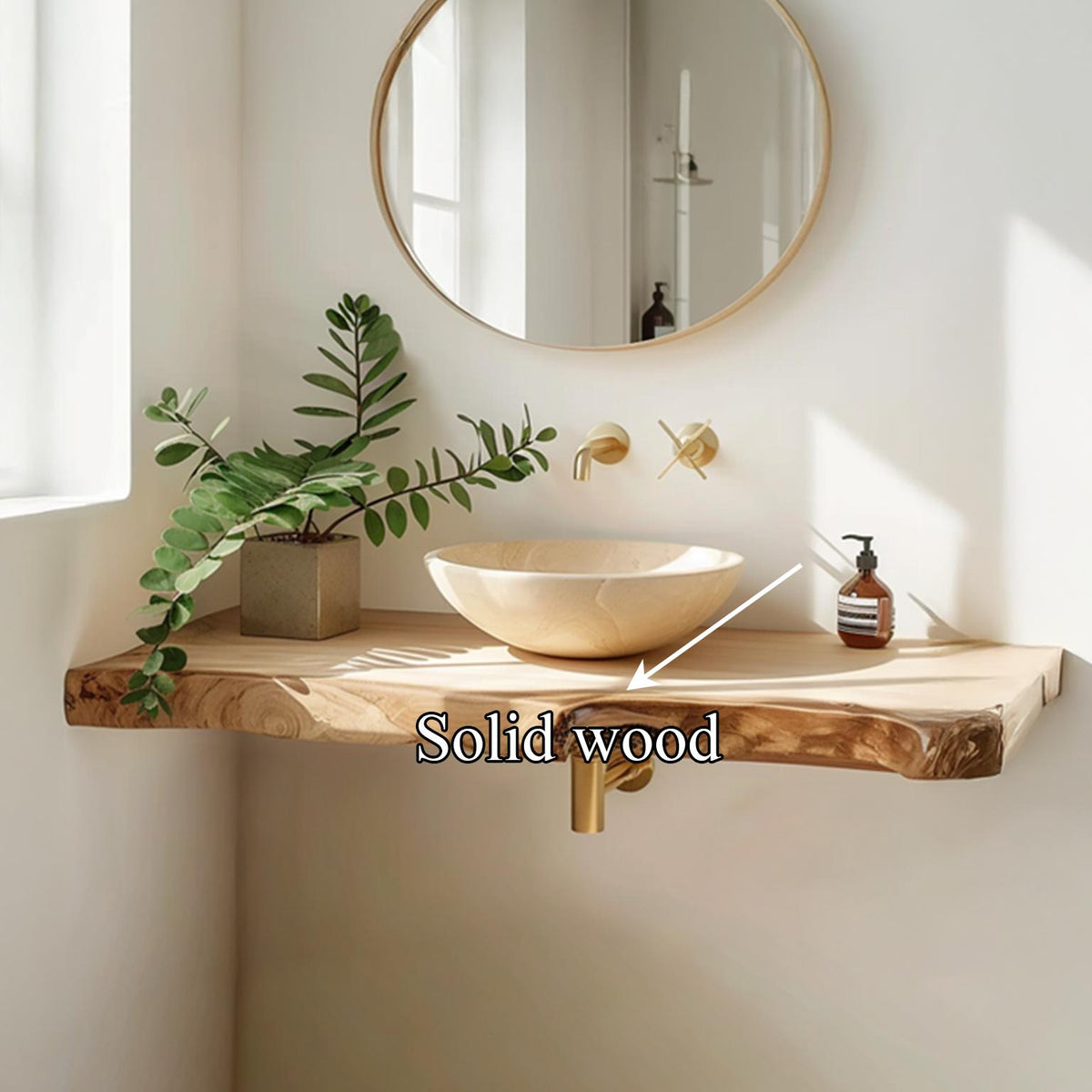 Rustic Floating Shelf Washstand, Solid Wood Bathroom Vanity, Single Sink Washroom Countertop Support Shelf