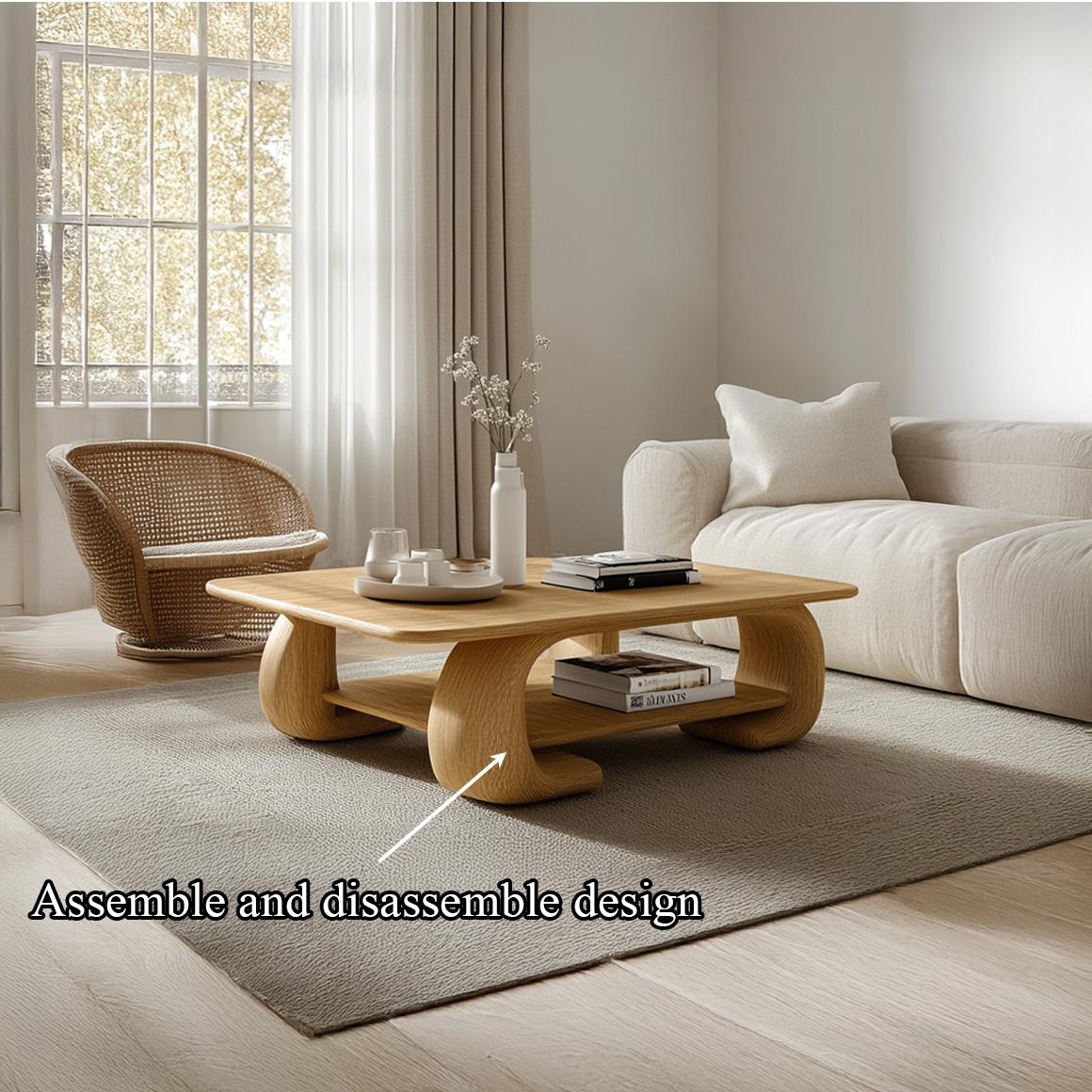 Scandinavian Minimal Coffee Table, Mid-Century Modern Solid Wood Organic Shape Centerpiece Table for Family Room, Den