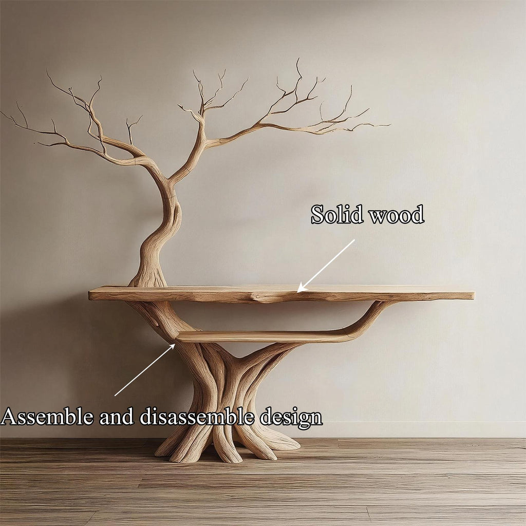 Rustic Tree Console Table, Sculptural Solid Wood Branch Base, Unique Entryway & Living Room Accent Table