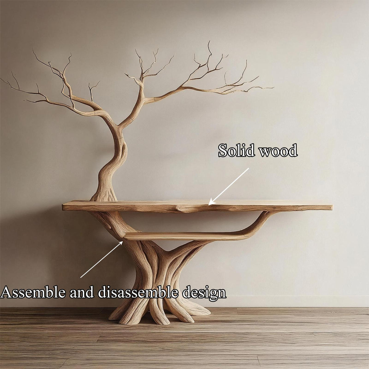 Rustic Tree Console Table, Sculptural Solid Wood Branch Base, Unique Entryway & Living Room Accent Table