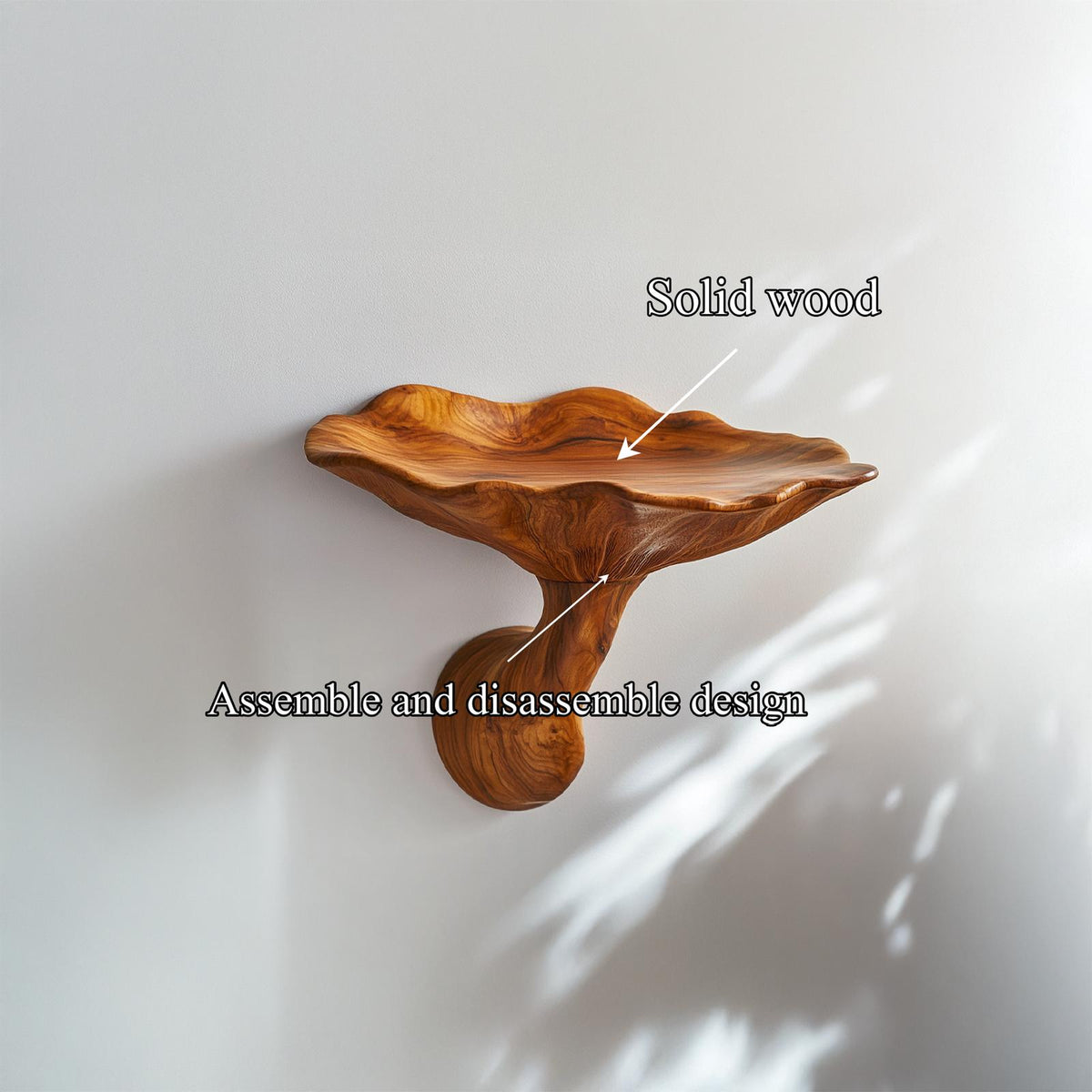 Organic Modern Floating Accent Mushroom Shelf, Wall Mounted Wood Display for Bedroom & Entryway