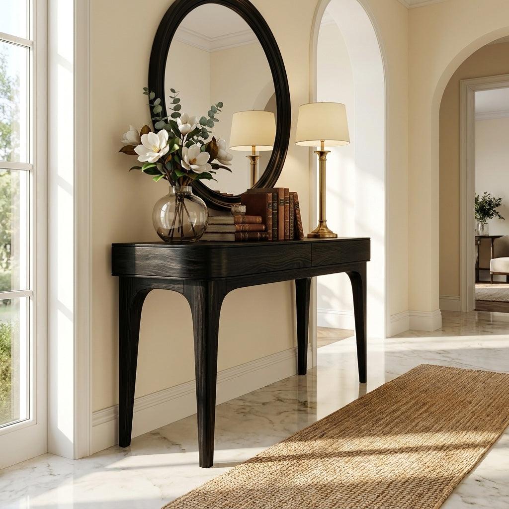 Minimalist Sculptural Wood Console Table, Handcrafted Entryway Table for Modern Foyer & Living Room, Model
