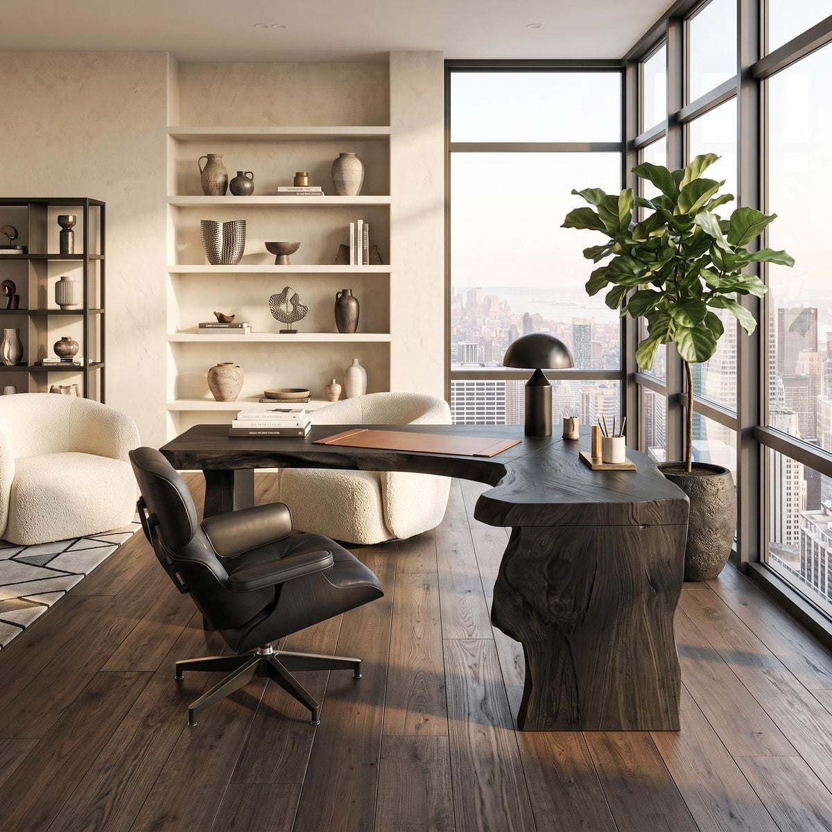 Rustic Live Edge L-Shaped Corner Desk, Handcrafted Solid Wood Executive Computer Table for Home Office