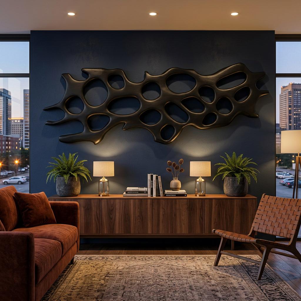 Organic Wooden Wall Art Sculpture, Handcrafted Abstract Carving 3D Hanging Wood Panel Panel for Living Room Lounge
