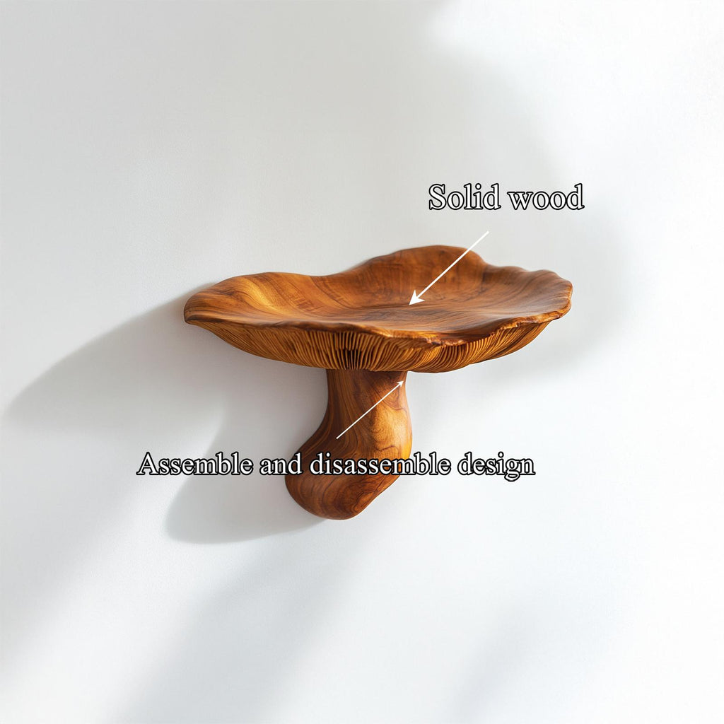 Organic Modern Bedside Wall Mushroom Shelf, Floating Wooden Display Accent Shelf for Bedroom