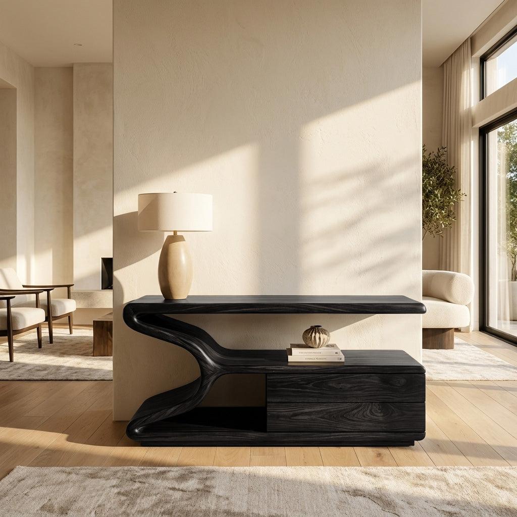Modern Wooden Console Table with Storage, Handcrafted Statement Entryway Table for Living Room & Hallway, Model