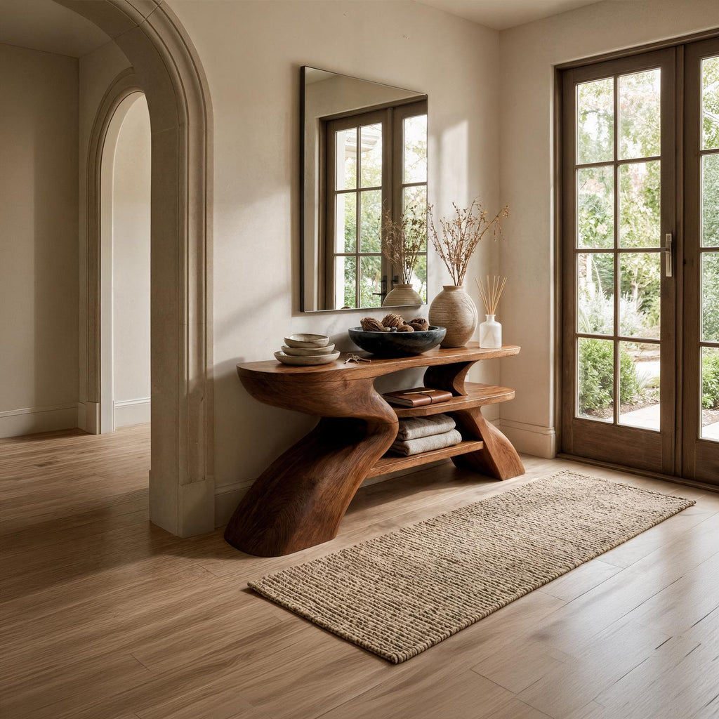 Rustic Artistic Style Console Table, Natural Solid Wood Sofa Table for Living Room & Entryway