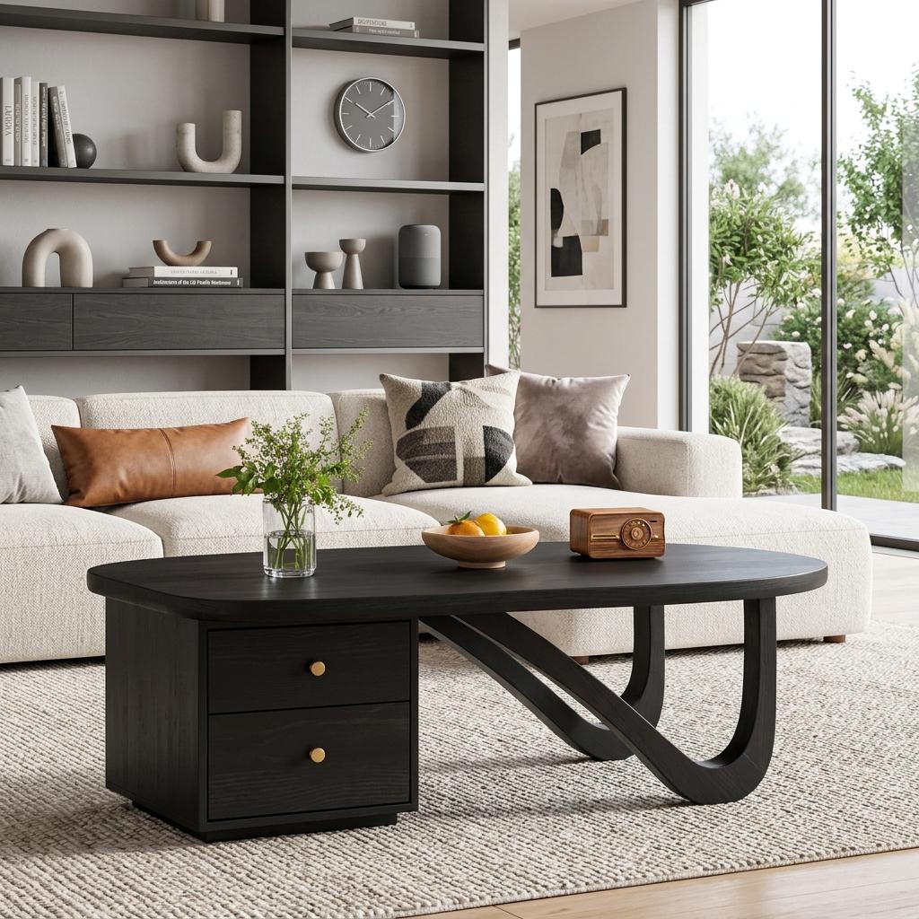 Spry Interior Modern Wooden Coffee Table with Storage Drawer, Minimalist Low Profile Center Table for Living Room, Model RTTHTTCF051