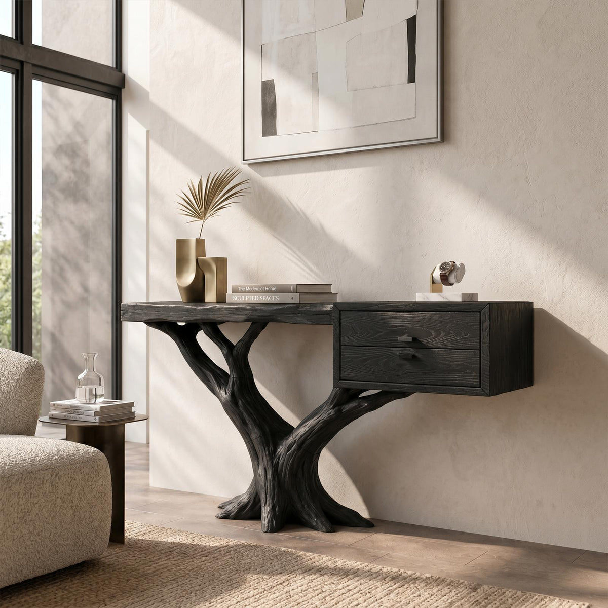 Contemporary Floating Tree Console Table Modern Hallway