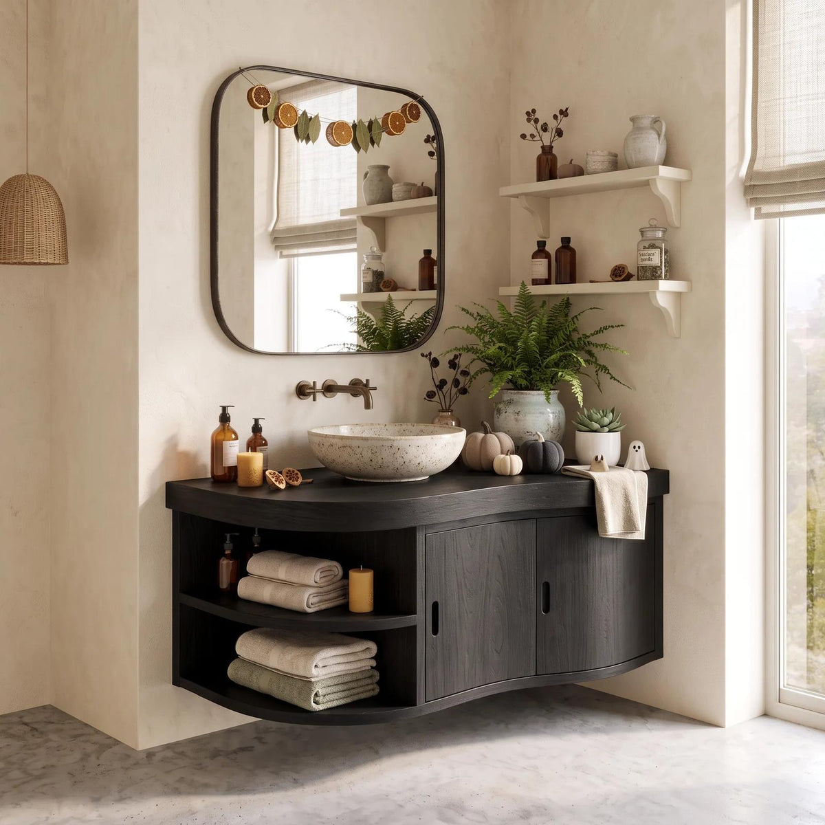 Mid Century Pumpkin Wall Mounted Bathroom Vanity