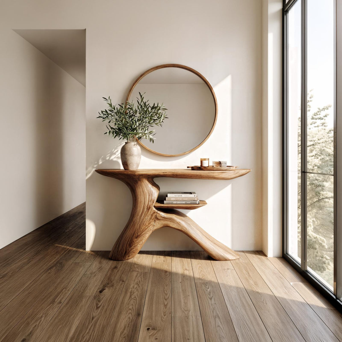 Minimalist Console Table, Natural Solid Wood Narrow Entryway Sofa Table for Living Room
