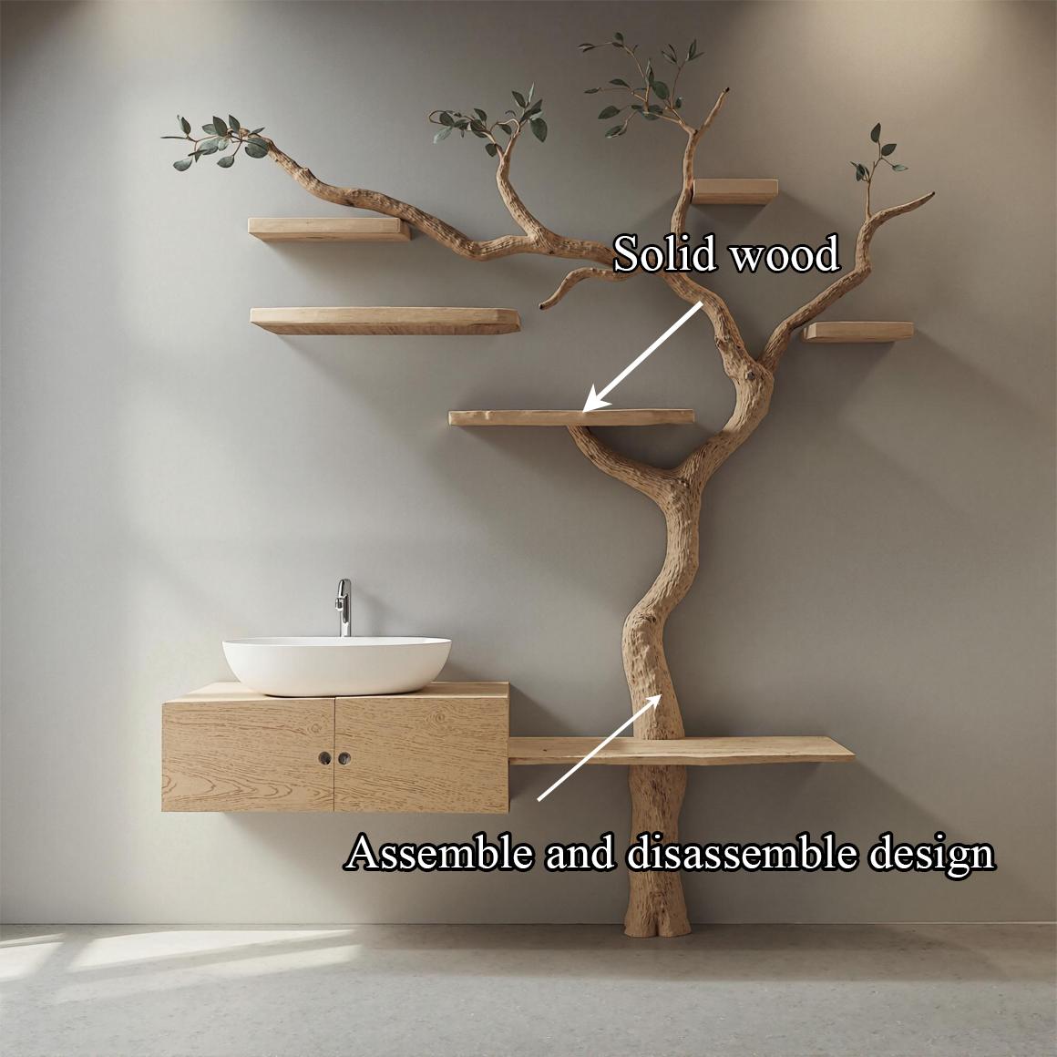 Rustic Organic Wood Tree Trunk Bathroom Vanity, Custom Live Edge Single Sink Pedestal Console, Model
