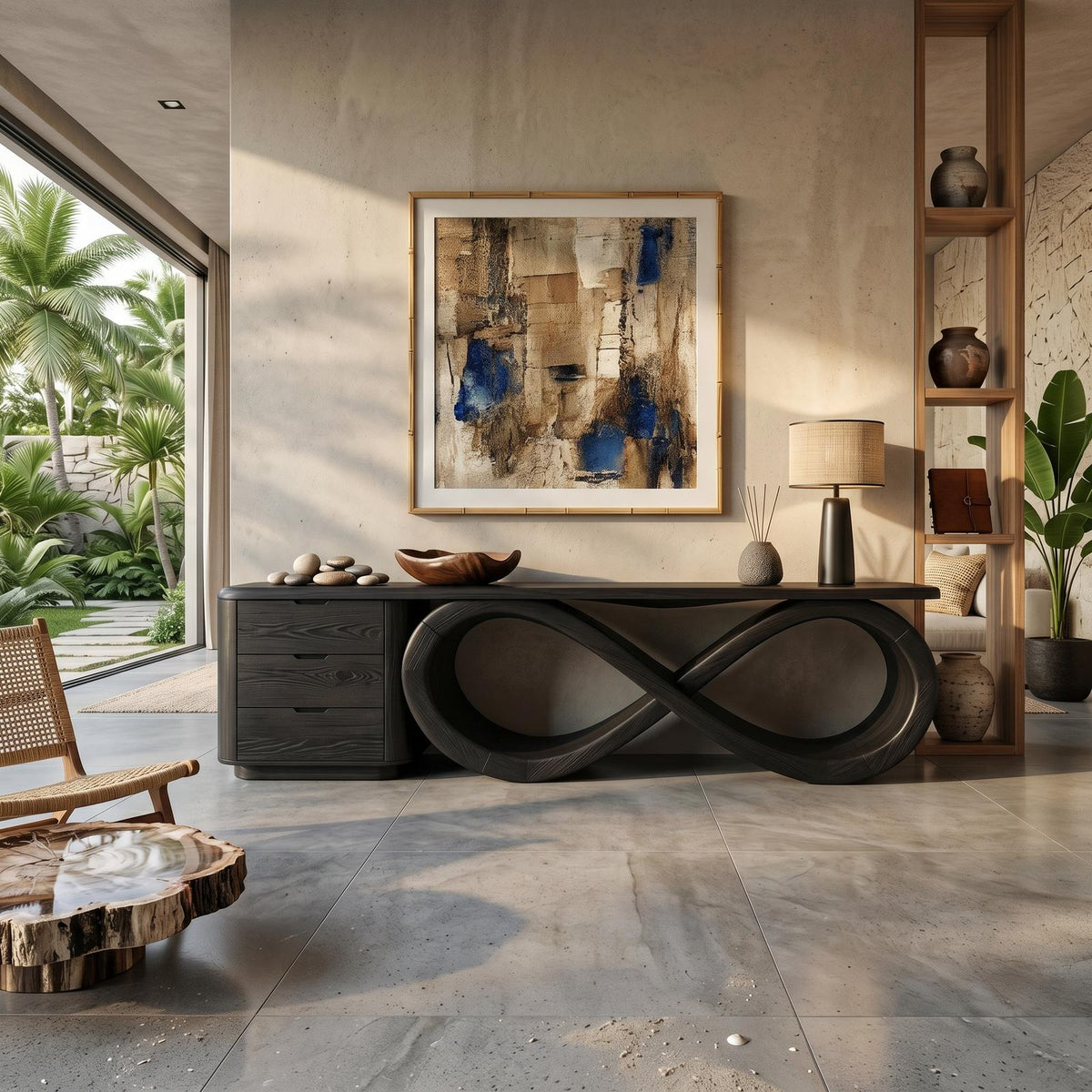 Modern Black Tree Console Table Luxury Residence
