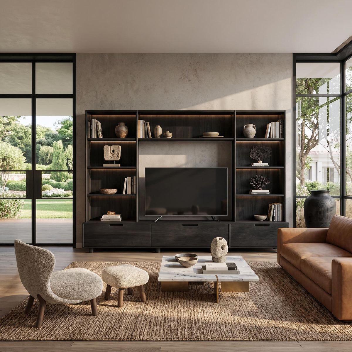 Large Entertainment Center With LED Lighting For Living Room