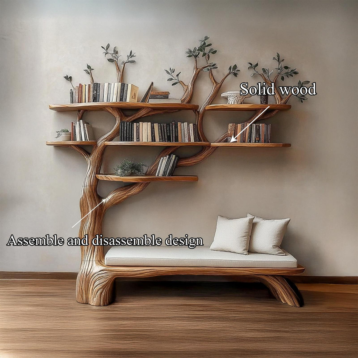Sculptural Tree Bookshelf Bench Living Room Interior Integrated Display